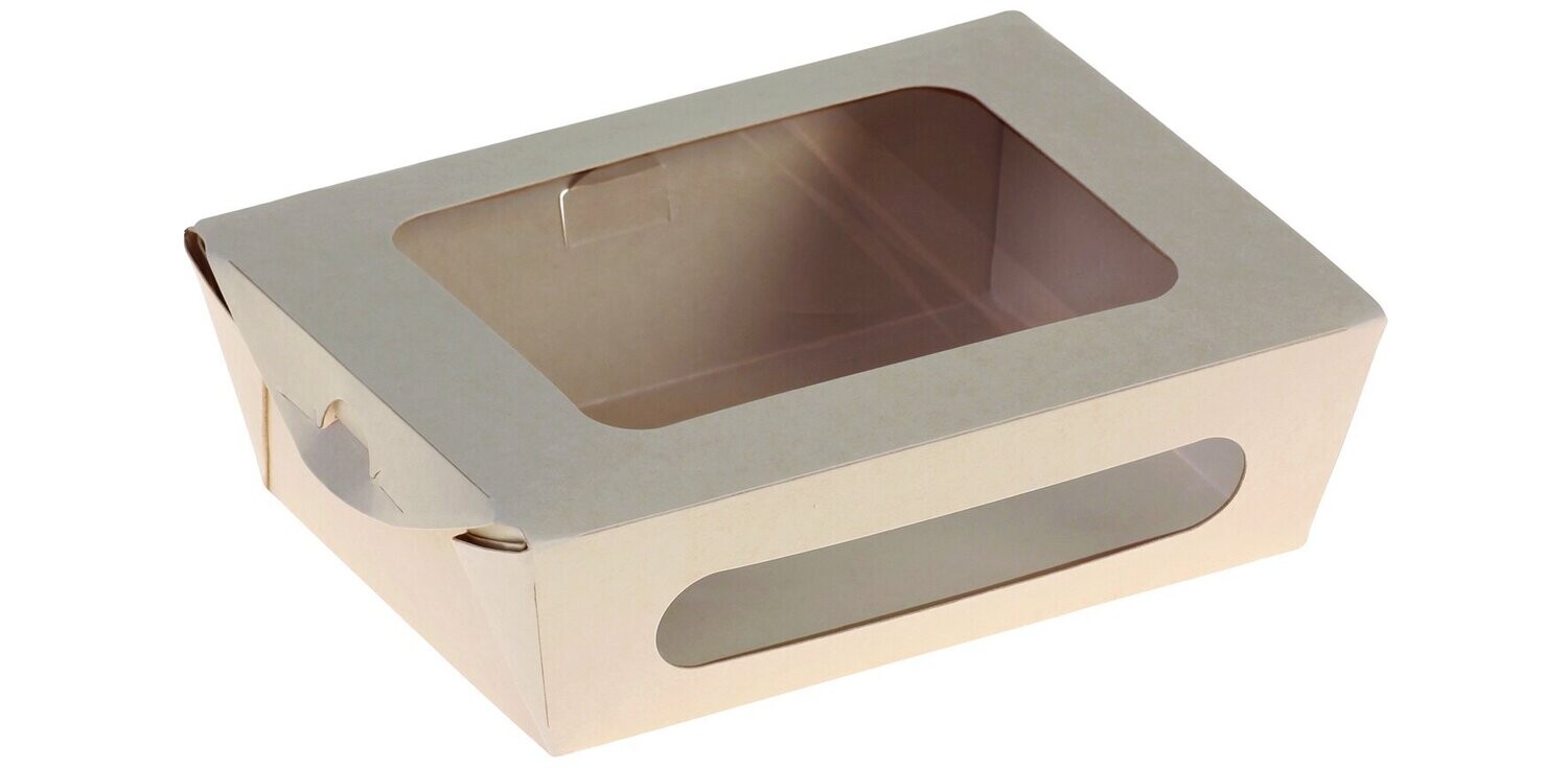 Food box, PLA coating & hinged lid & PLA windows
