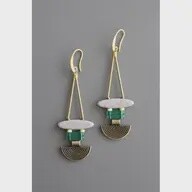 Geometric gray stone and green glass earrings