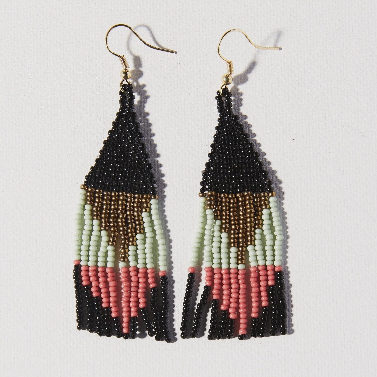 Black mint gold terra cotta triangles earring