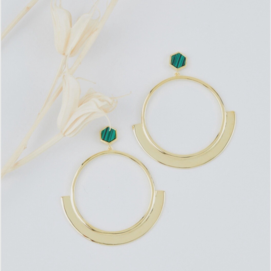 Hexagon Round Drop Earrings