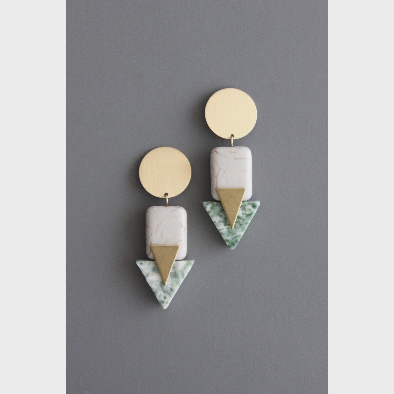 BKNE20 Green Spotted + Gray Stone Post Earrings