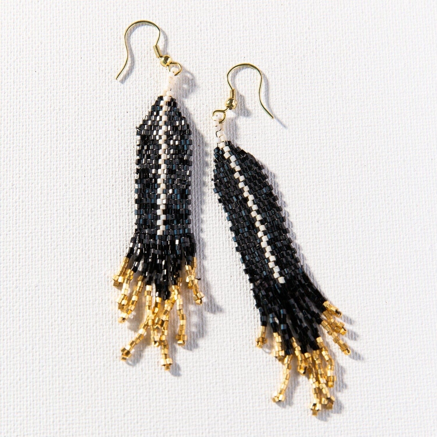 Ivory w/ Black Luxe Single Stripe w/ Fringe
