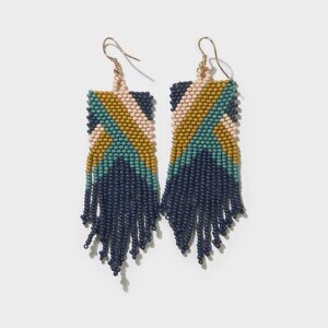 Navy Citron Teal Stripe Angles Earring