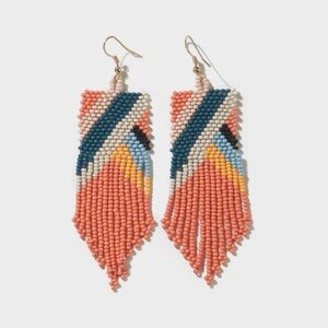 Coral Peacock Ivory Multi Stripe Earrings