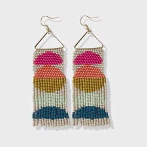 Ivory Pink Citron Peacock Half Circles Earrings