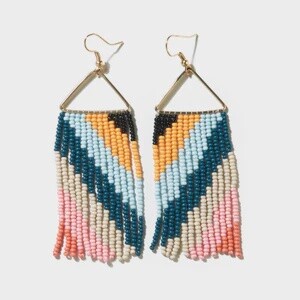 Black Yellow Light Blue Diagonal Earrings