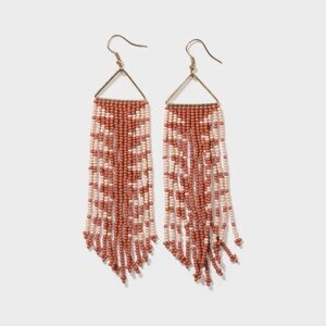 Rust With Pink Arrow Fringe on Triangle Earrings