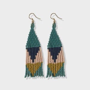 Teal Navy Pink Triangles Earring