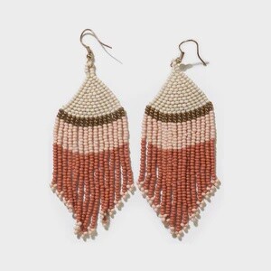 Ivory Gold Pink Rust Stripe Fringe Earring