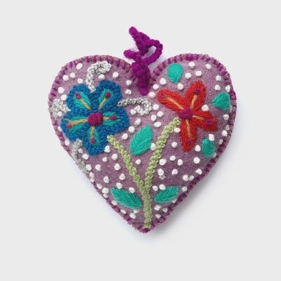 Colorful Hearts, Flowers and Dots Ornament Purple