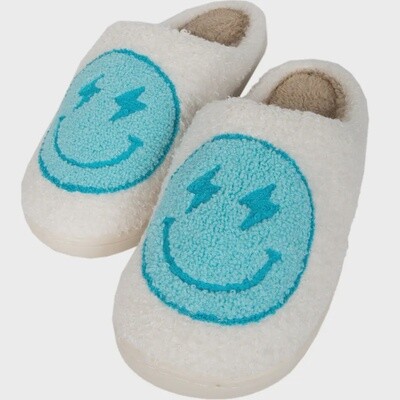 Turquoise and White Lightening Happy Slippers