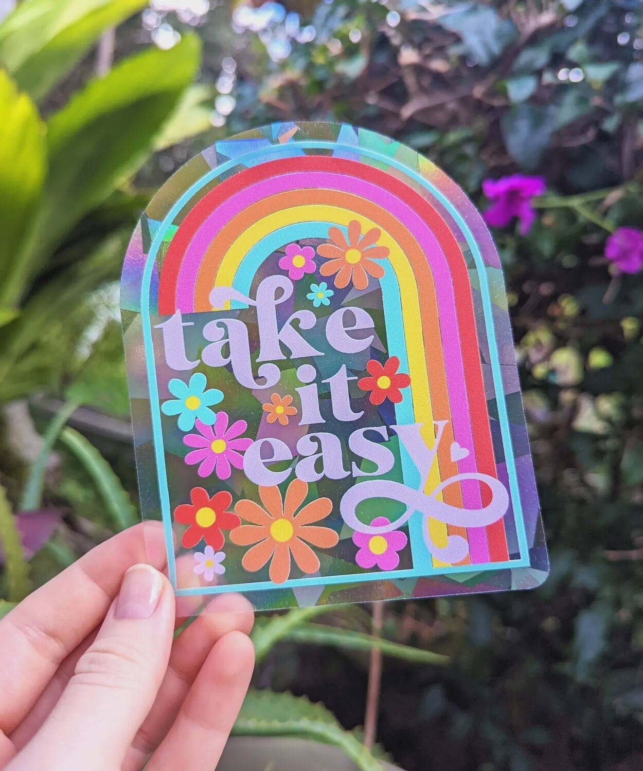 Take it Easy Suncatcher Sticker, Colour: Retro Brights