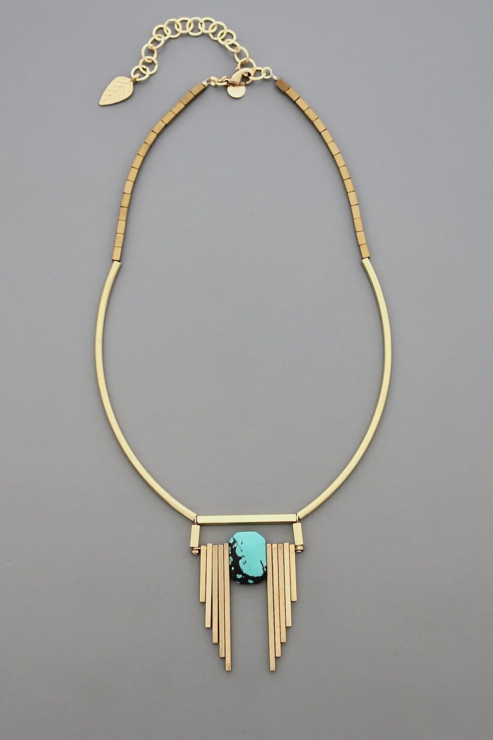 Turquoise and brass Art Deco necklace