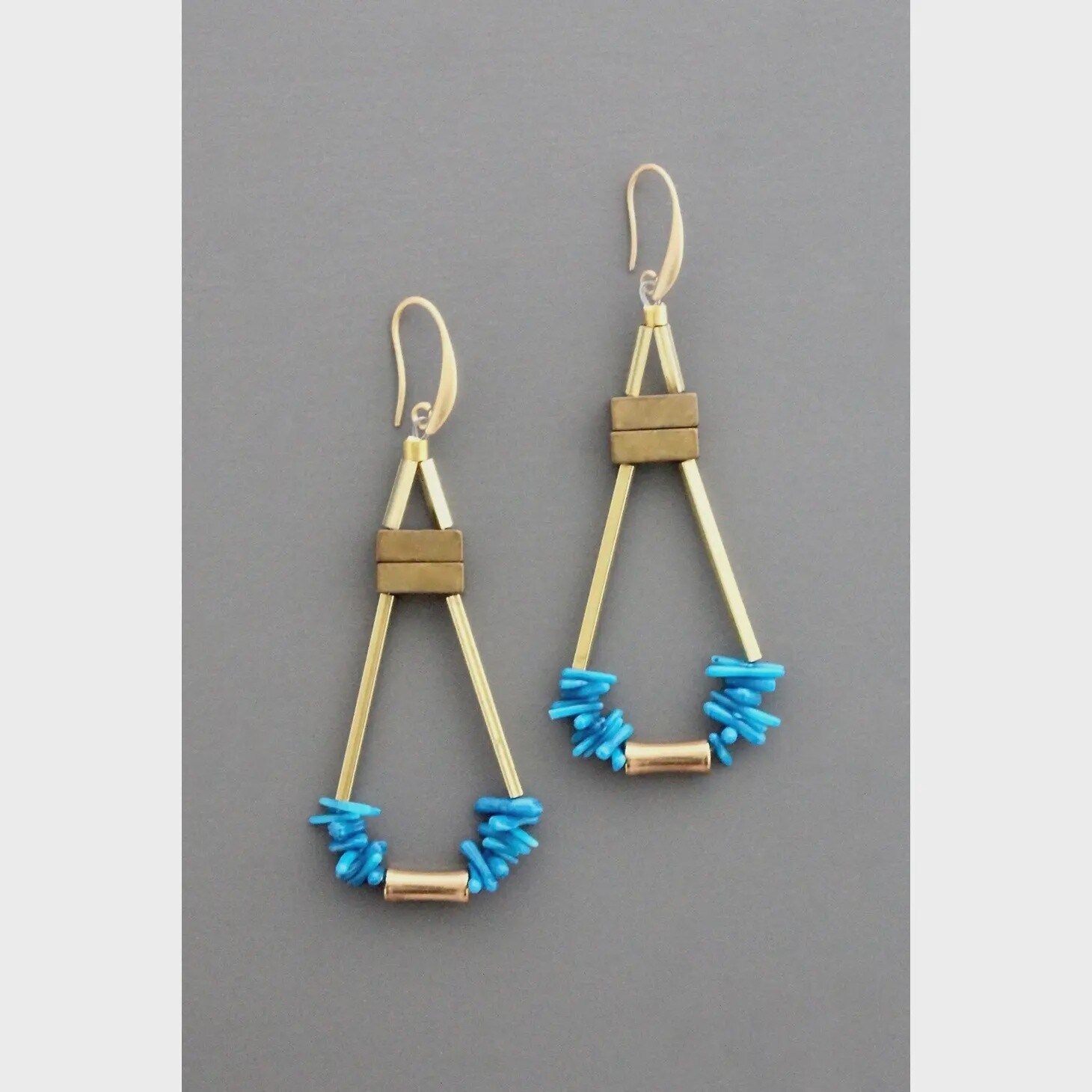 Azure coral chips and brass earrings