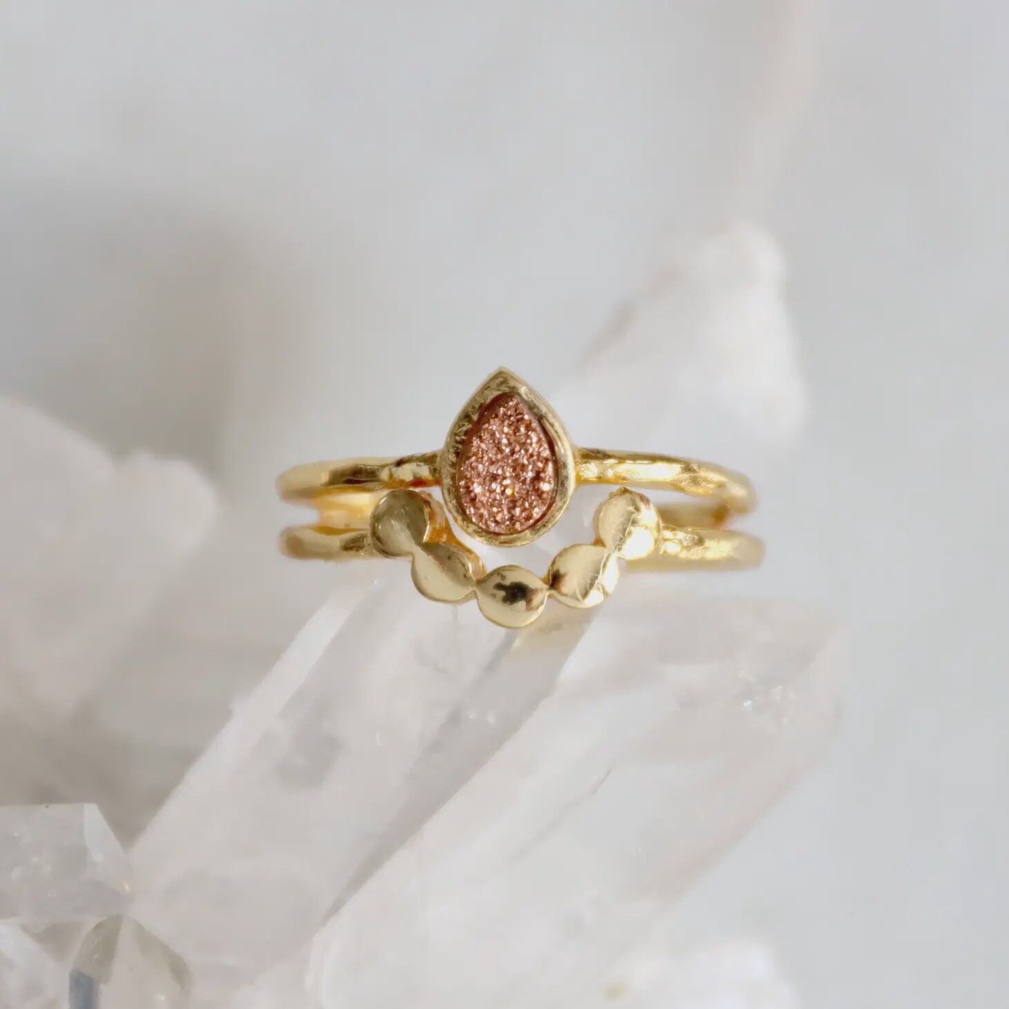 Druzy Teardrop Ring - Rose Gold Druzy
