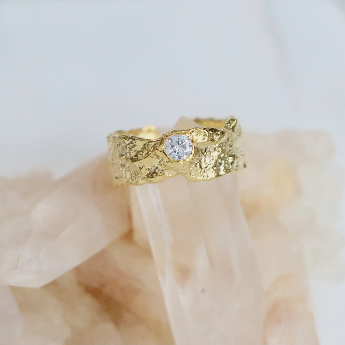 Zircon Hammered Cuff Ring