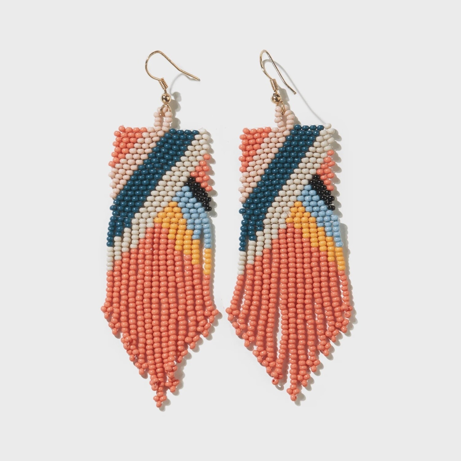 Fiona Angles Beaded Fringe Earrings Coral
