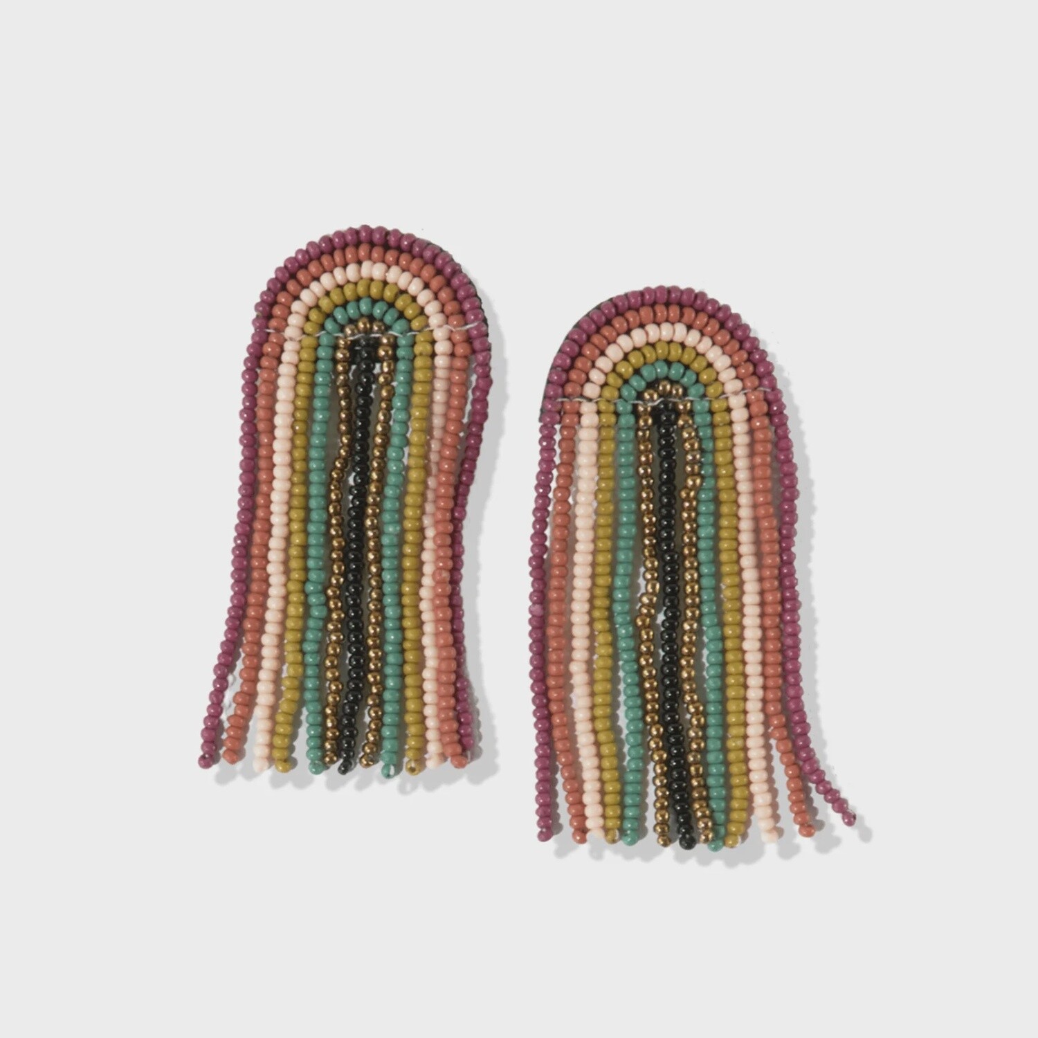 Skylar Rainbow Stripe Beaded Fringe Earrings Muted Rainbow