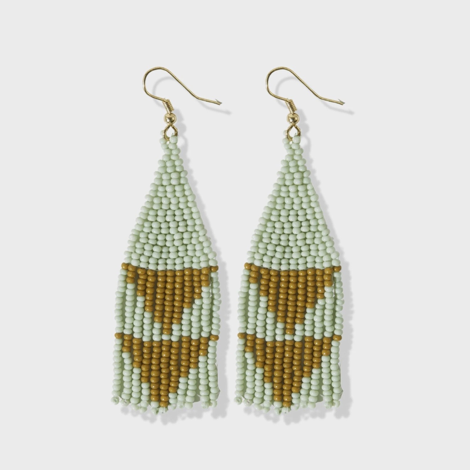 Lennon Two Color Triangles Beaded Fringe Earrings