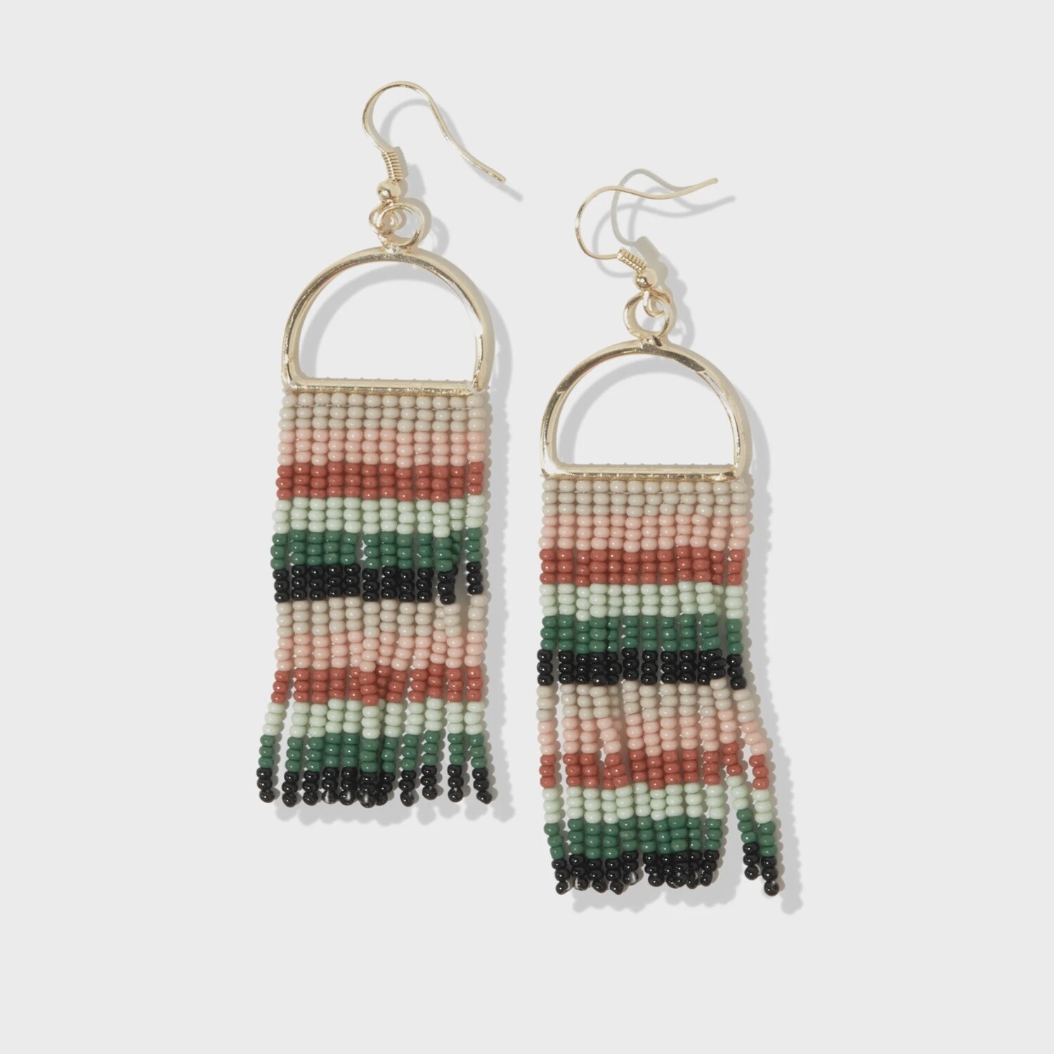 Allison Horizontal Stripe Beaded Fringe Earrings Desert