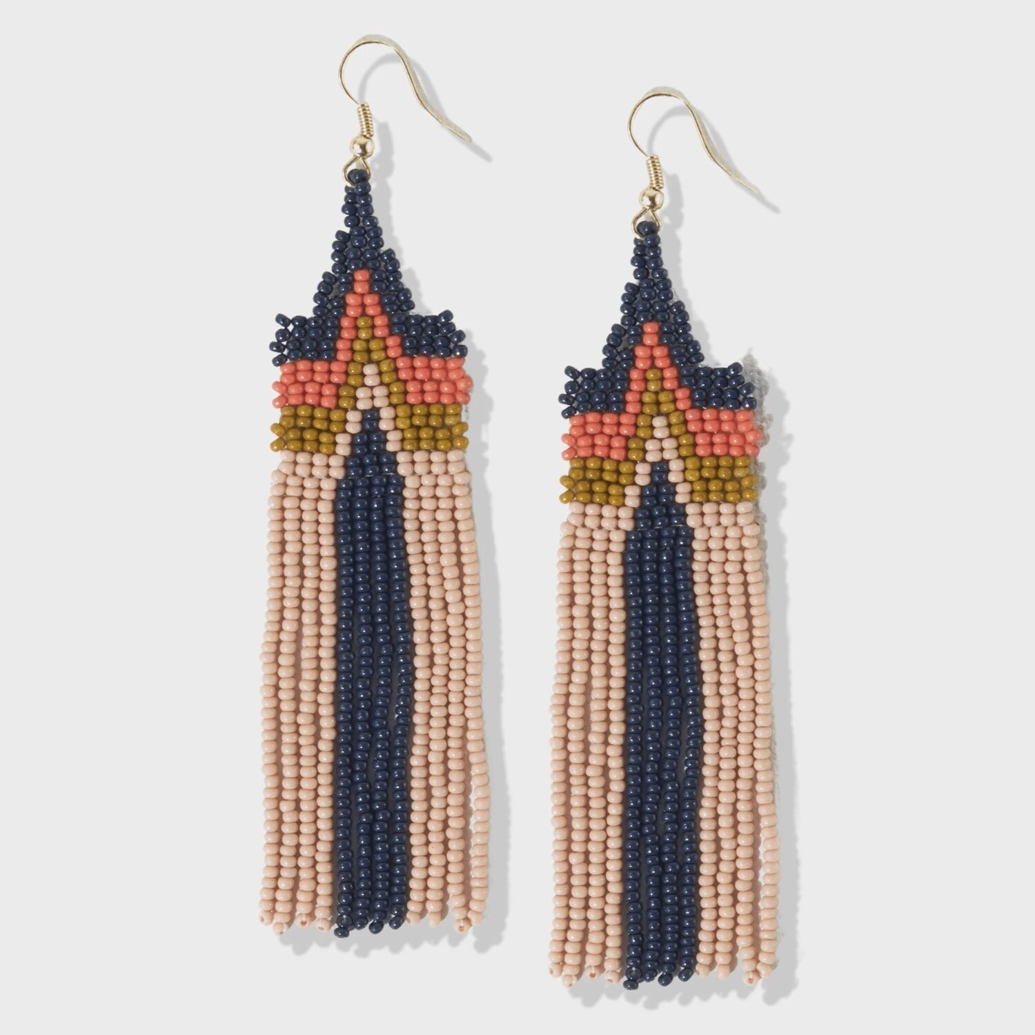 Danielle Peak Beaded Fringe Earrings Navy