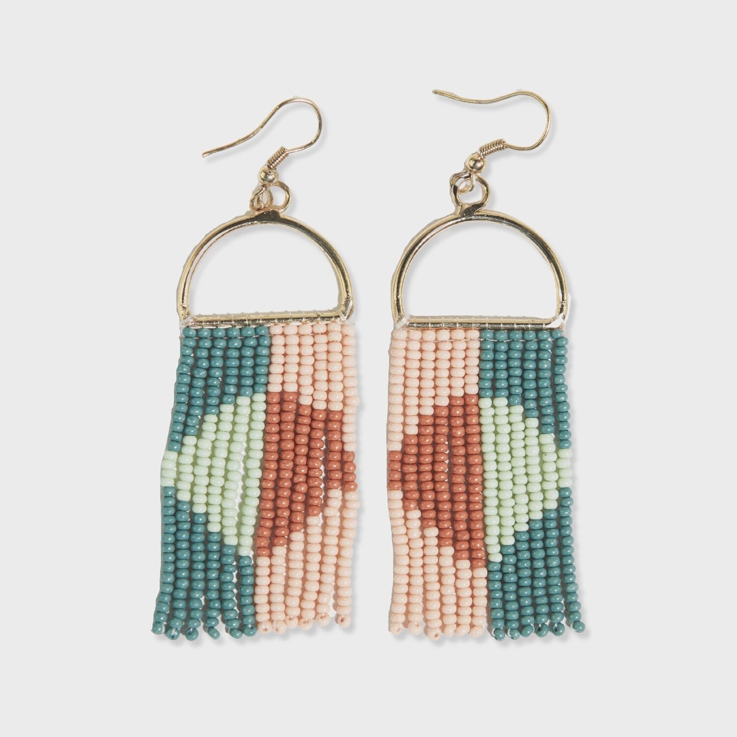 Allison Half Circle Color Block Beaded Fringe Earrings Desert