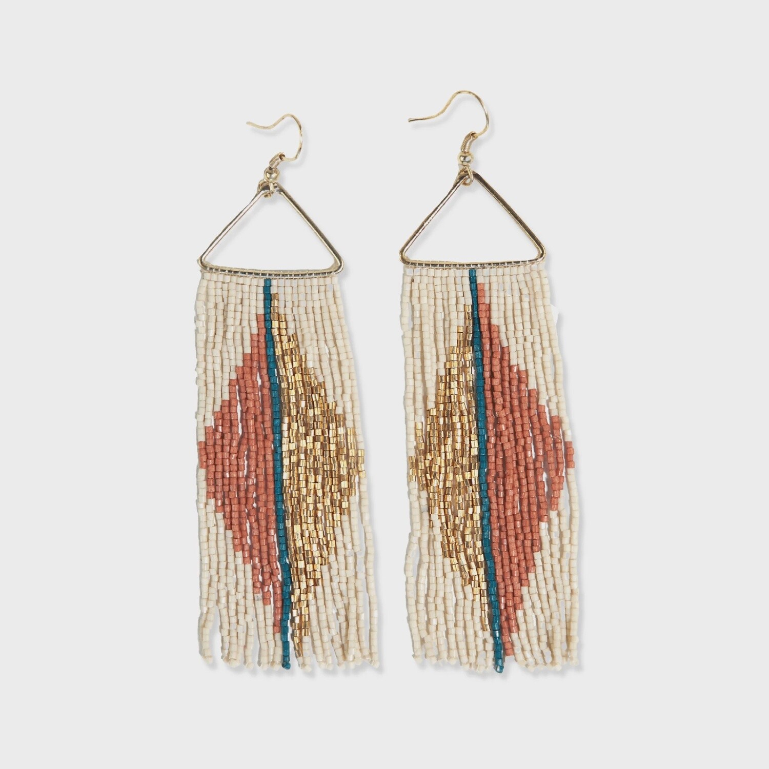 Erica Split Diamond Beaded Fringe Earrings Rust