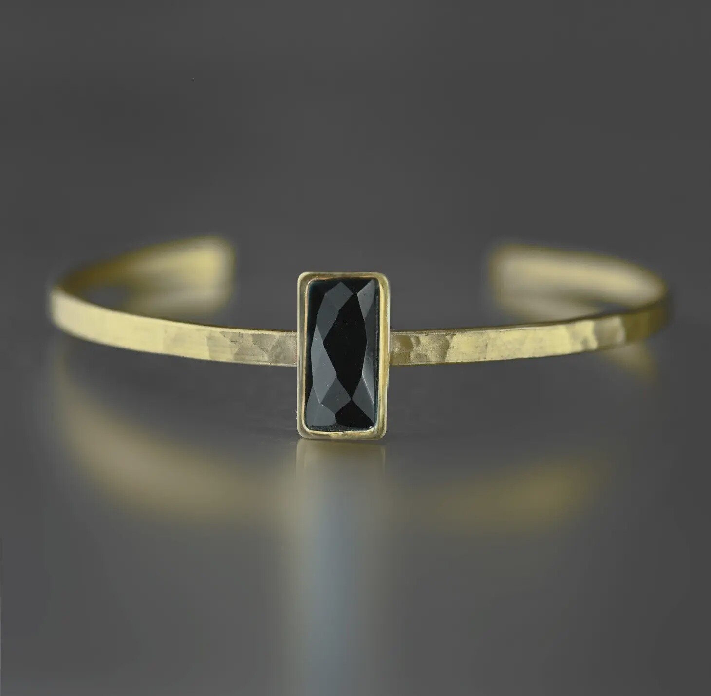 Thin Brass Cuff w/ Semi Precious Gemstone