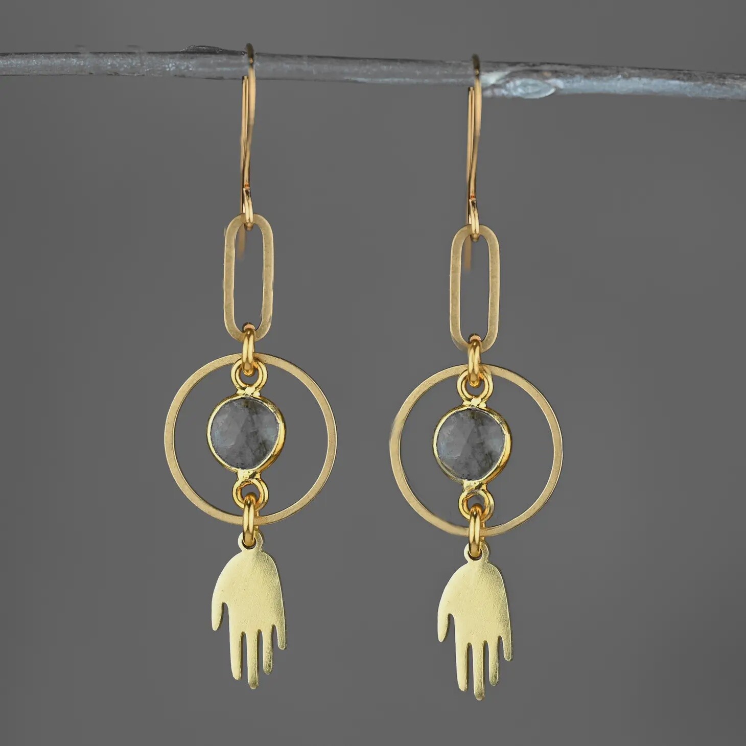 Hand Drop w/ Circle &amp; Small Lab Earrings