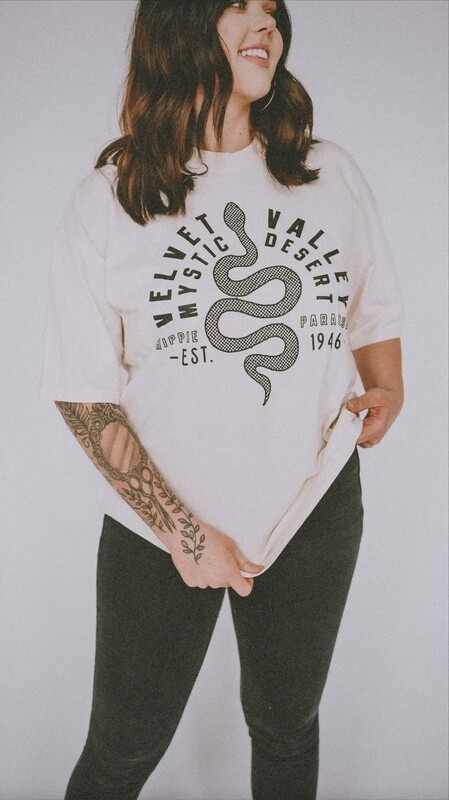 Velvet Valley | Oversized GRAPHIC TEE | Ivory, Size: S/M