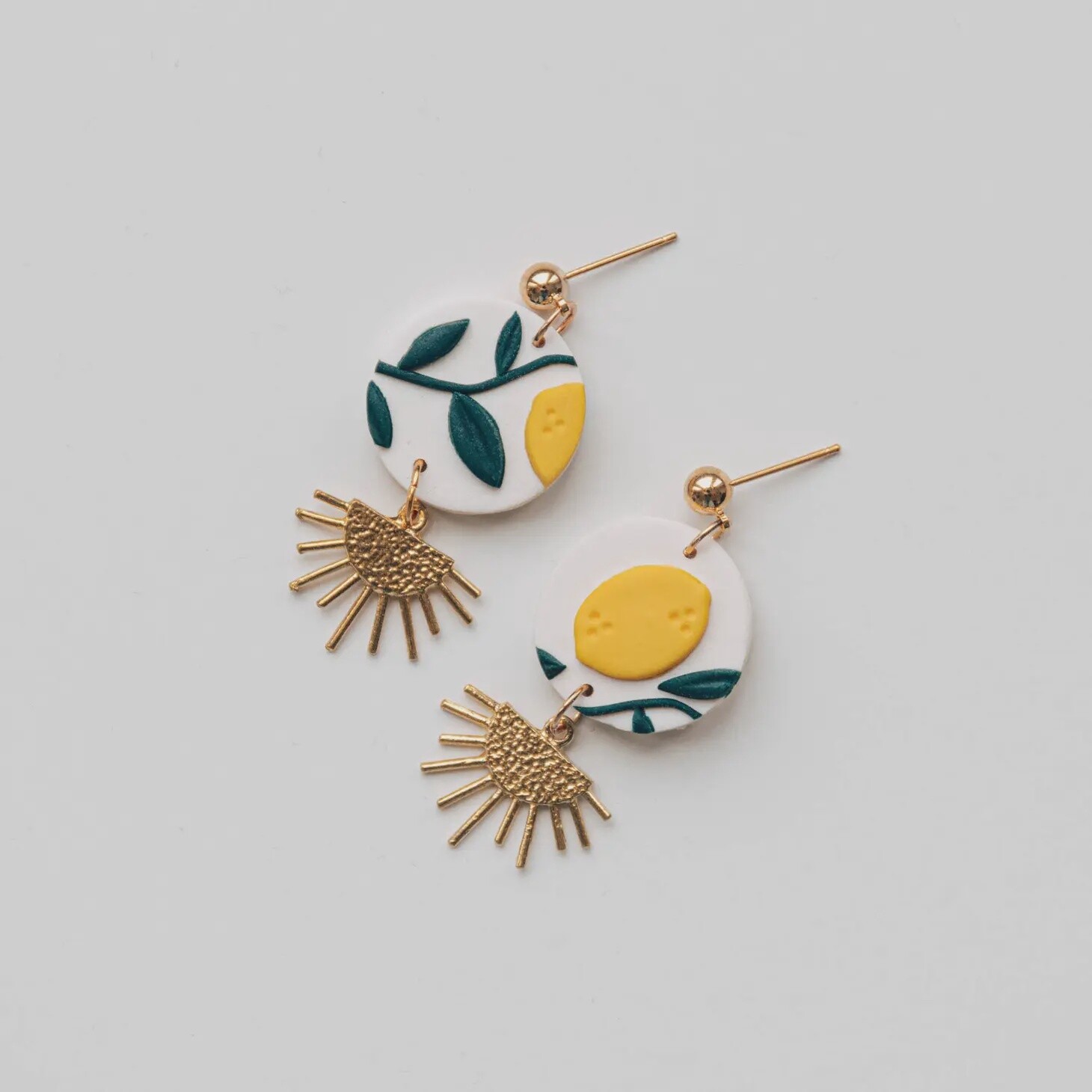 Lemon Tree with Brass Drop Earrings, Embroidery