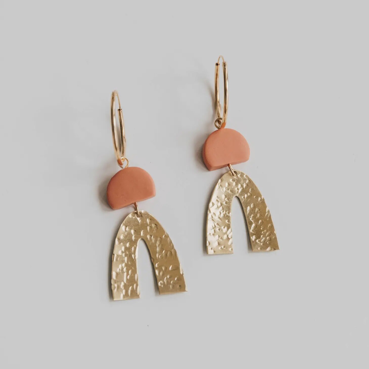 Grace Brass Arc Hoop Earrings in Peach
