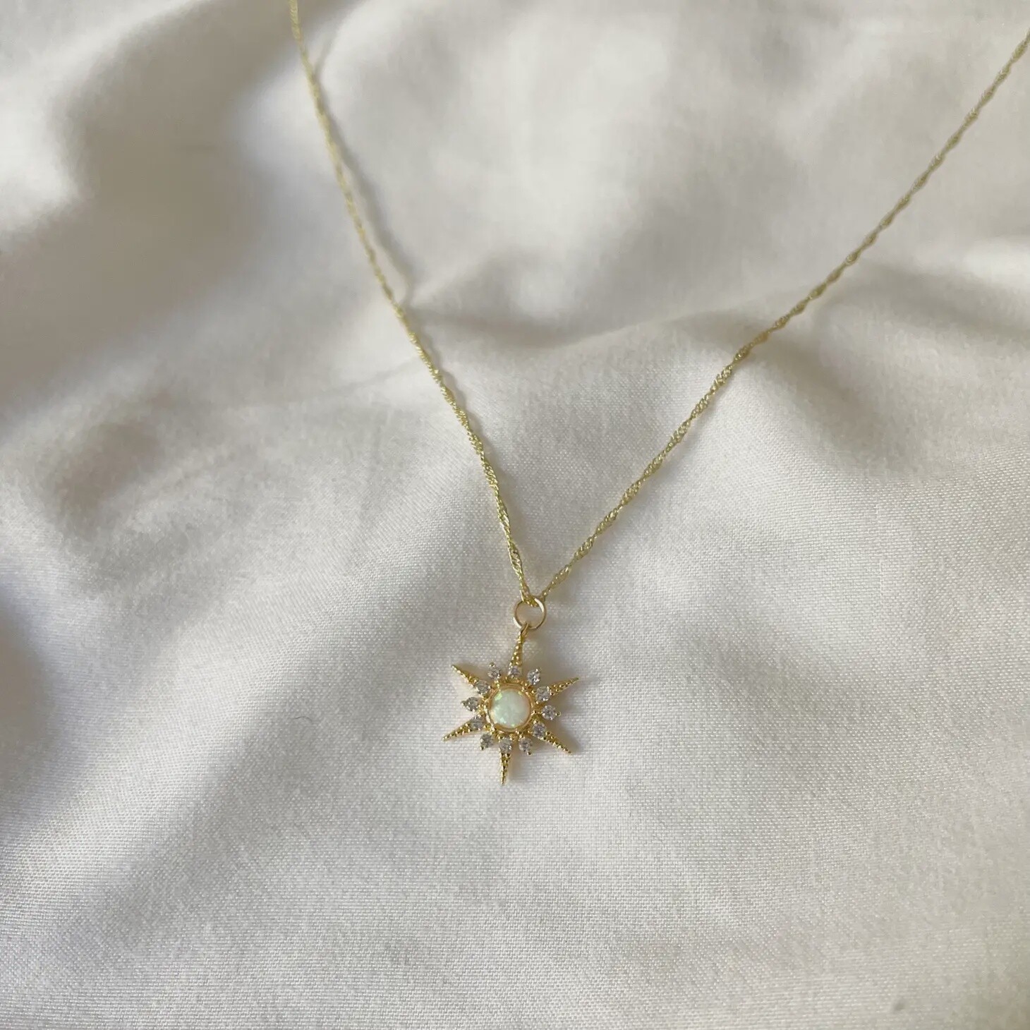 Searching For Love Opal Star Sunburst Gold Filled Necklace