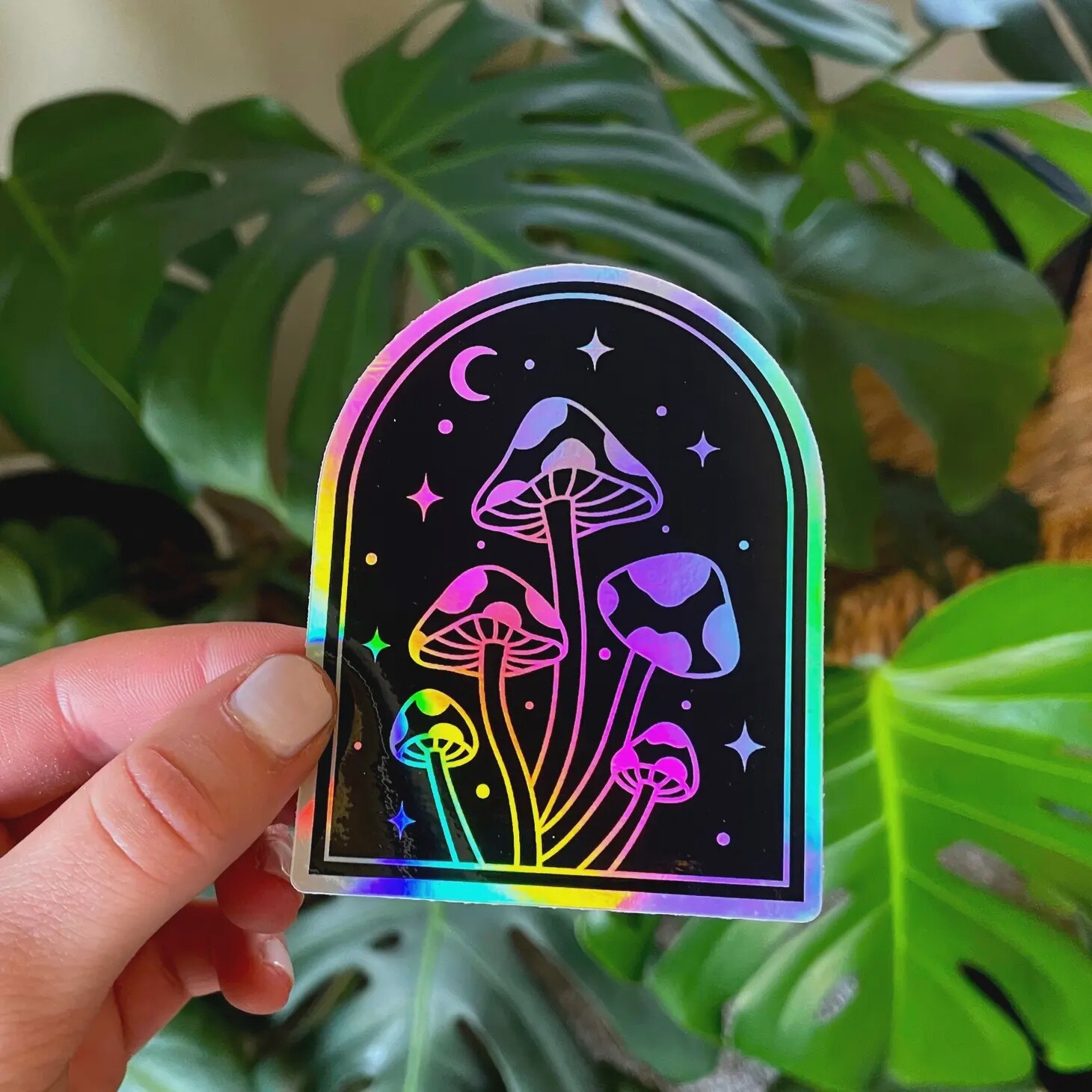 Holographic Glitter Mushroom Waterproof Sticker
