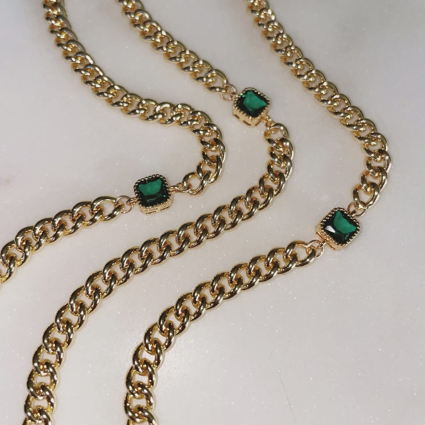 Night Bird Necklace Emerald Stone Gold Filled Chain Necklace