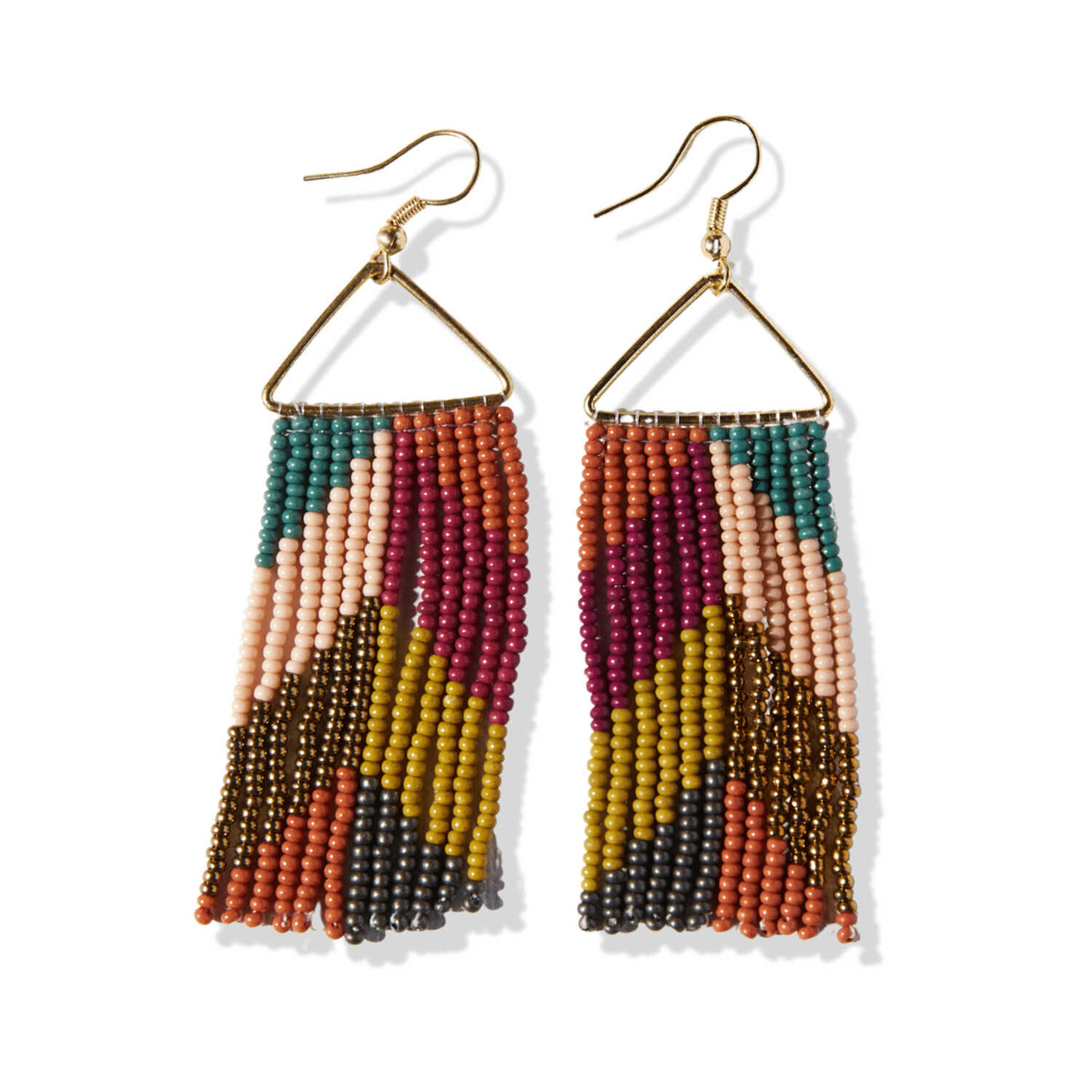 Whitney Chevron Beaded Fringe Earrings Muted Rainbow