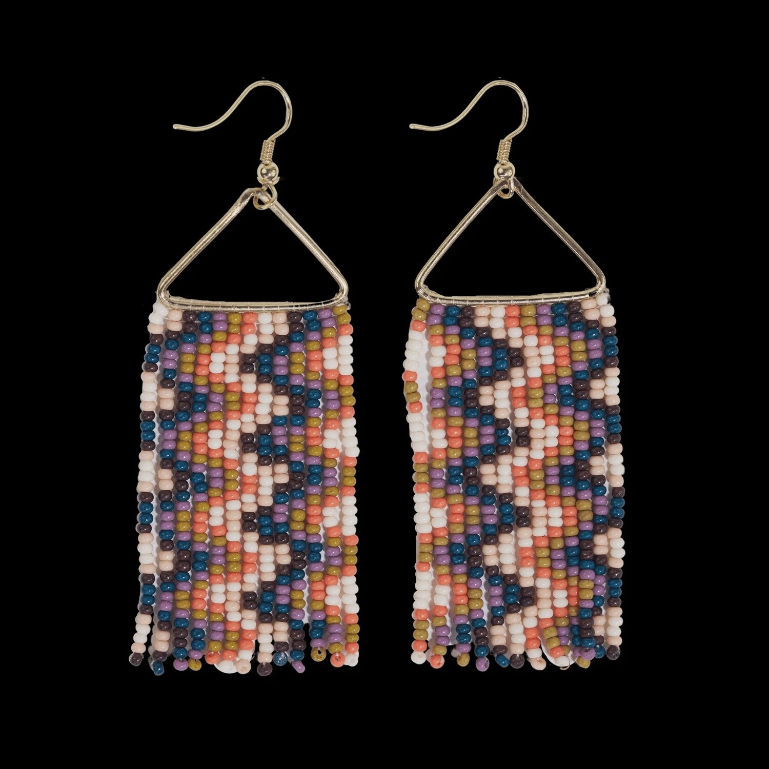 Whitney Wavy Beaded Fringe Earrings Citron + Coral