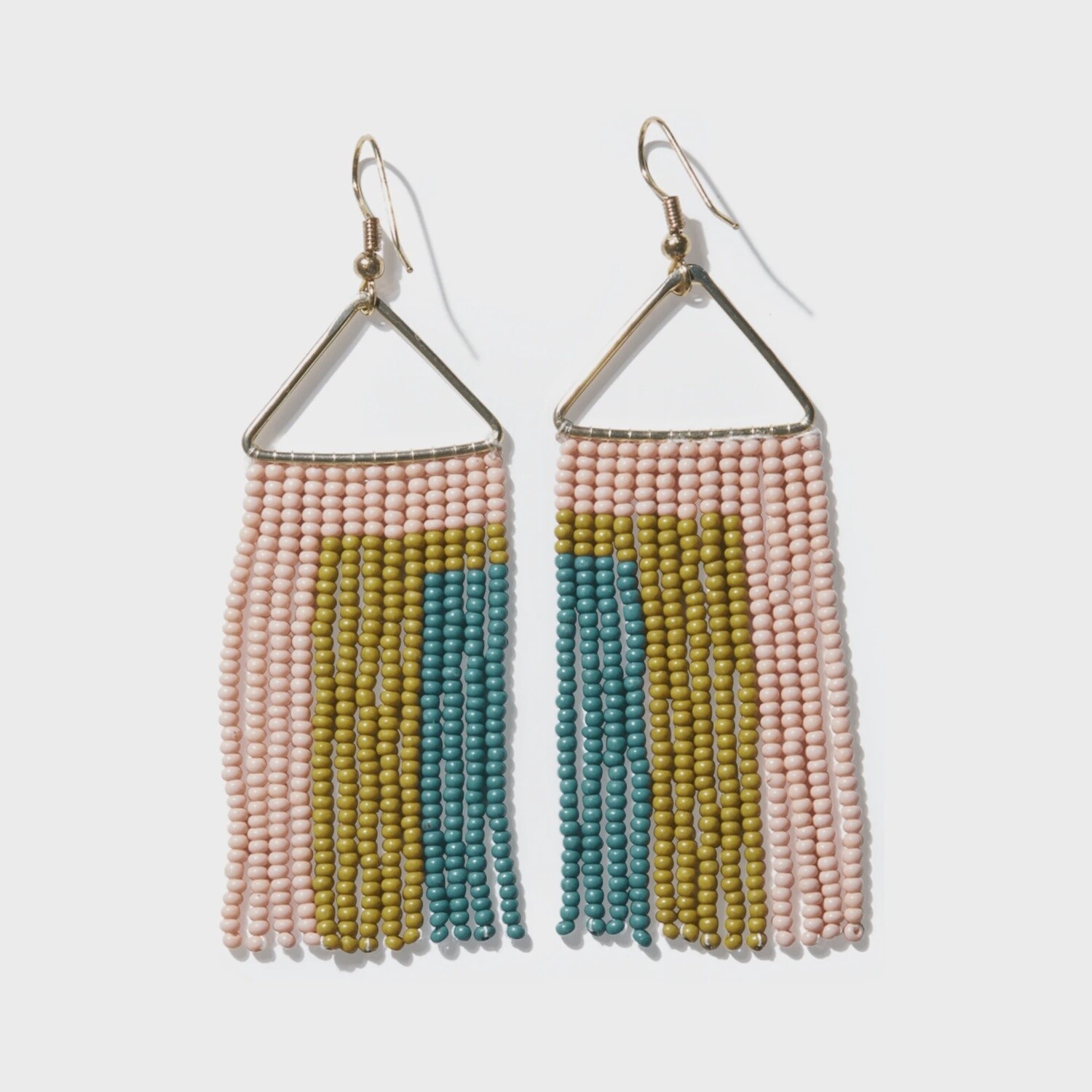 Whitney Rectangles Beaded Fringe Earrings Blush