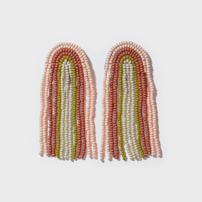 Skylar Rainbow Stripe Beaded Fringe Earrings Desert