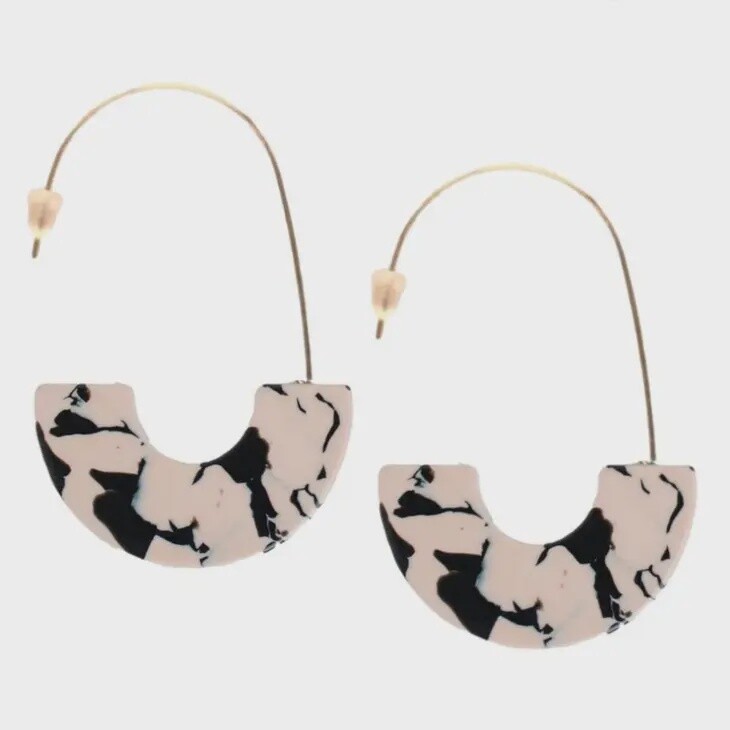 Black &amp; White Marble Threader Earrings