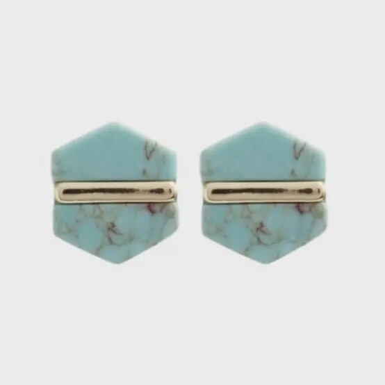 Turquoise Marble Hexagon Stud Earrings