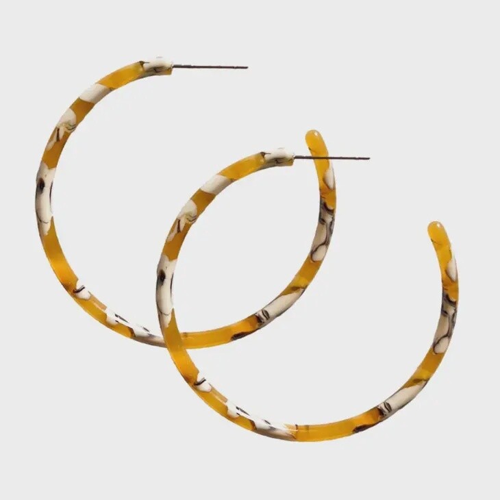 Skinny Yellow Marble Hoop Earrings