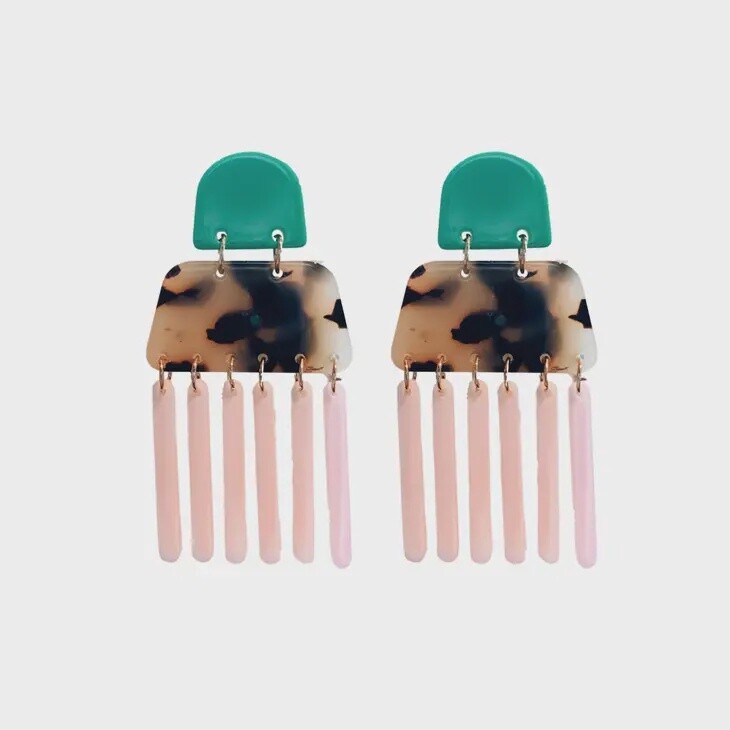 Pink and Teal Geometric Vice Drop Earrings
