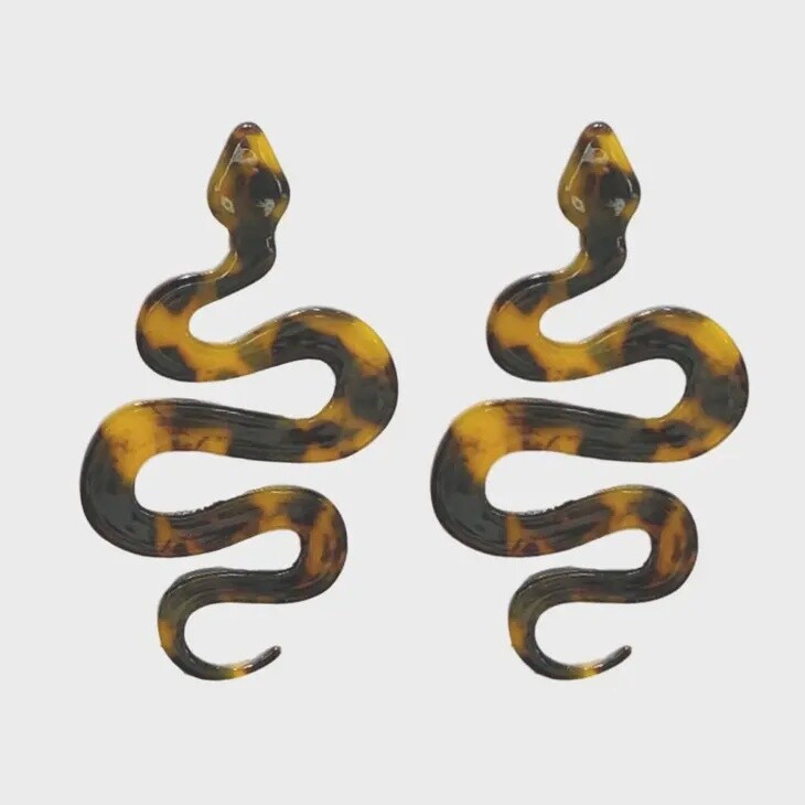 Brown Tortoise Python Snake Statement Drop Earrings