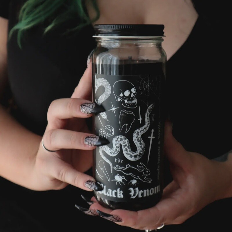 Black Witchy Spell Candle - Smokey Incense and Vanilla Scent