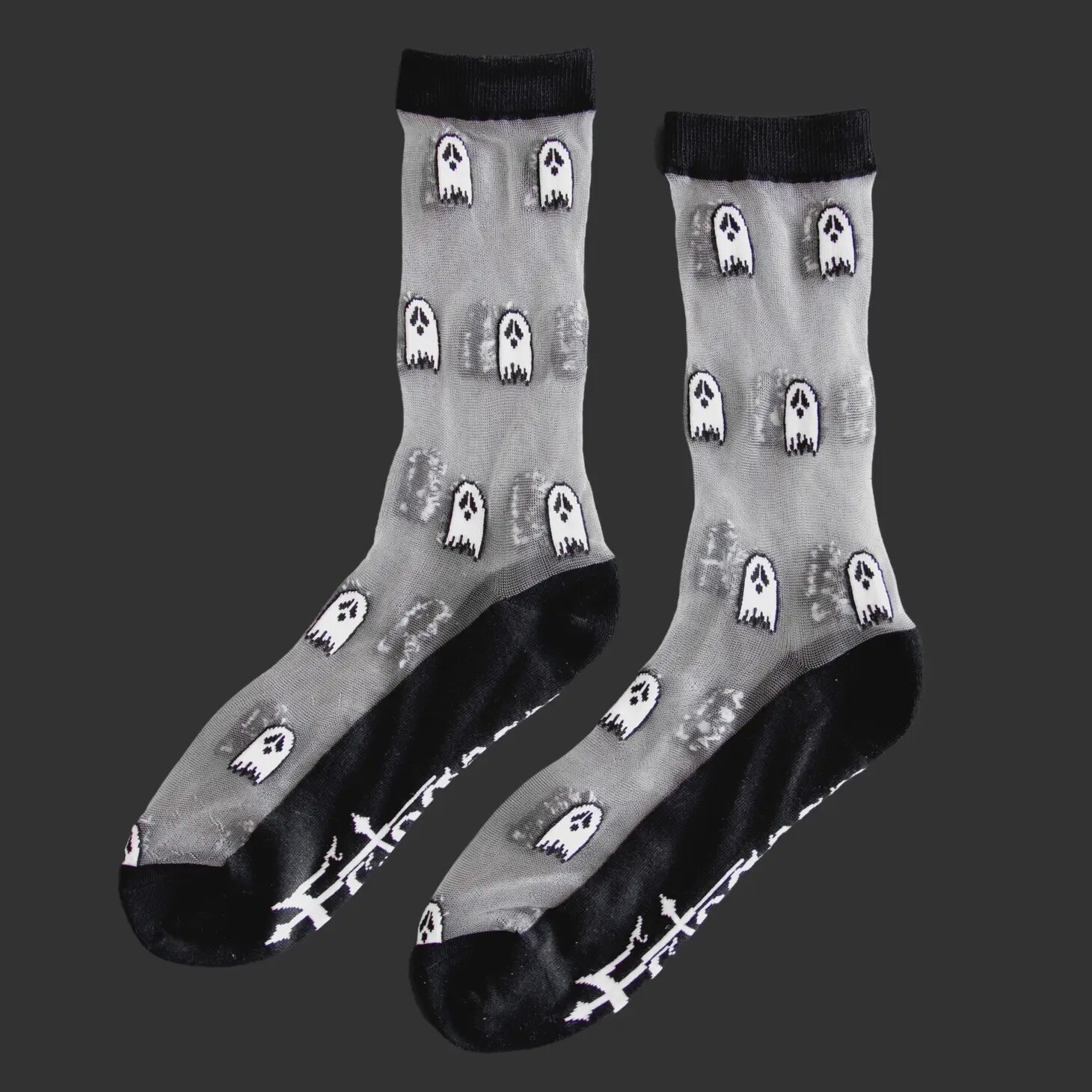 Sheer Ghost Crew Socks in Black and White For Halloween