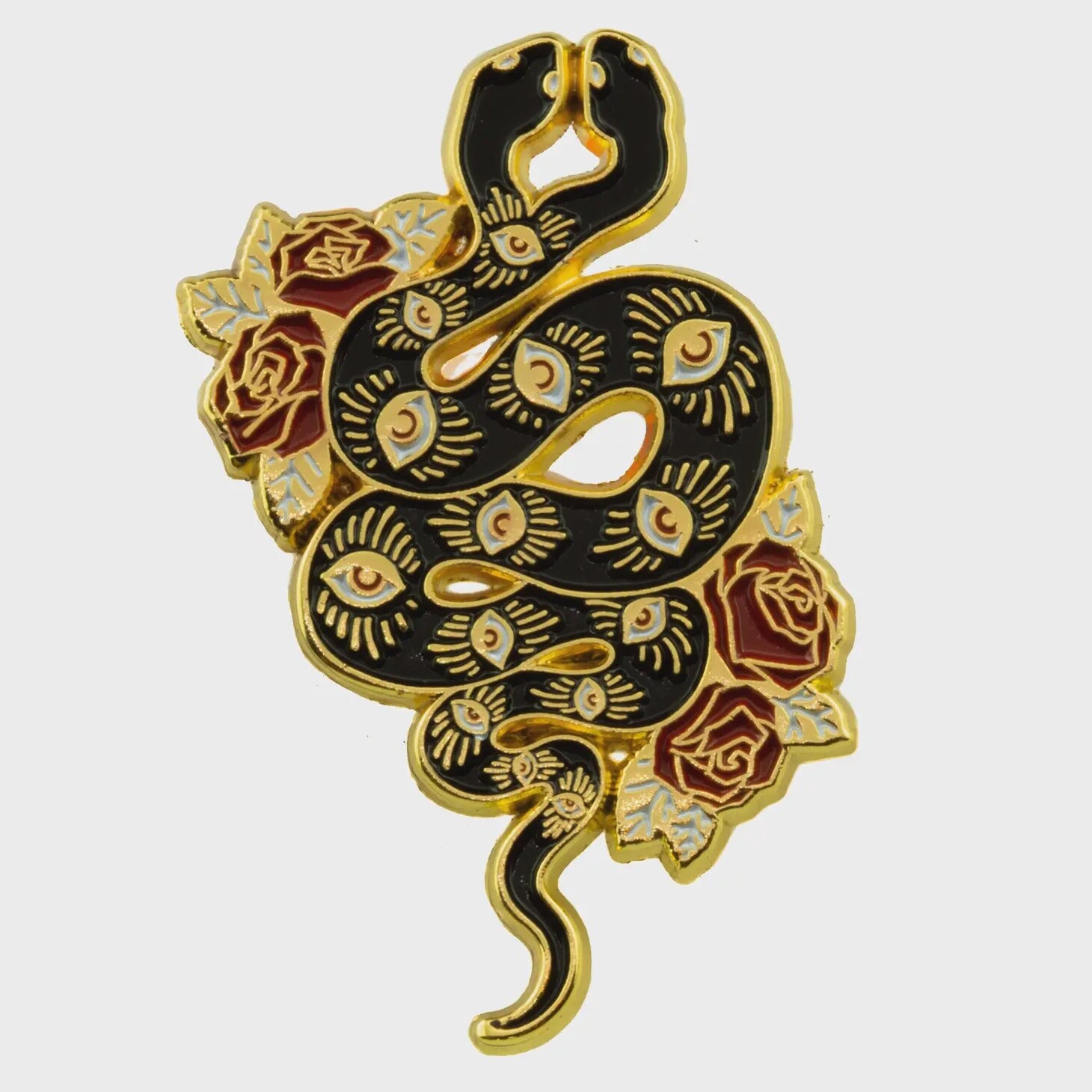 Two Headed Snake Gold Enamel Pin For Witchy Fashion
