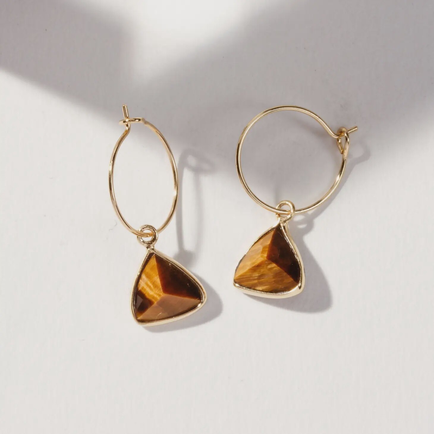 Bermuda Triangle Mini Hoop Earrings- Tiger&#39;s Eye