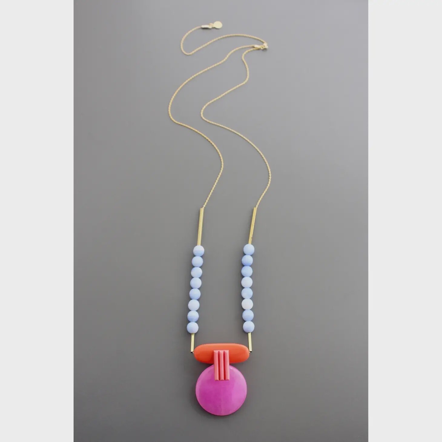 Geometric Hot Pink and Orange Pendant Necklace
