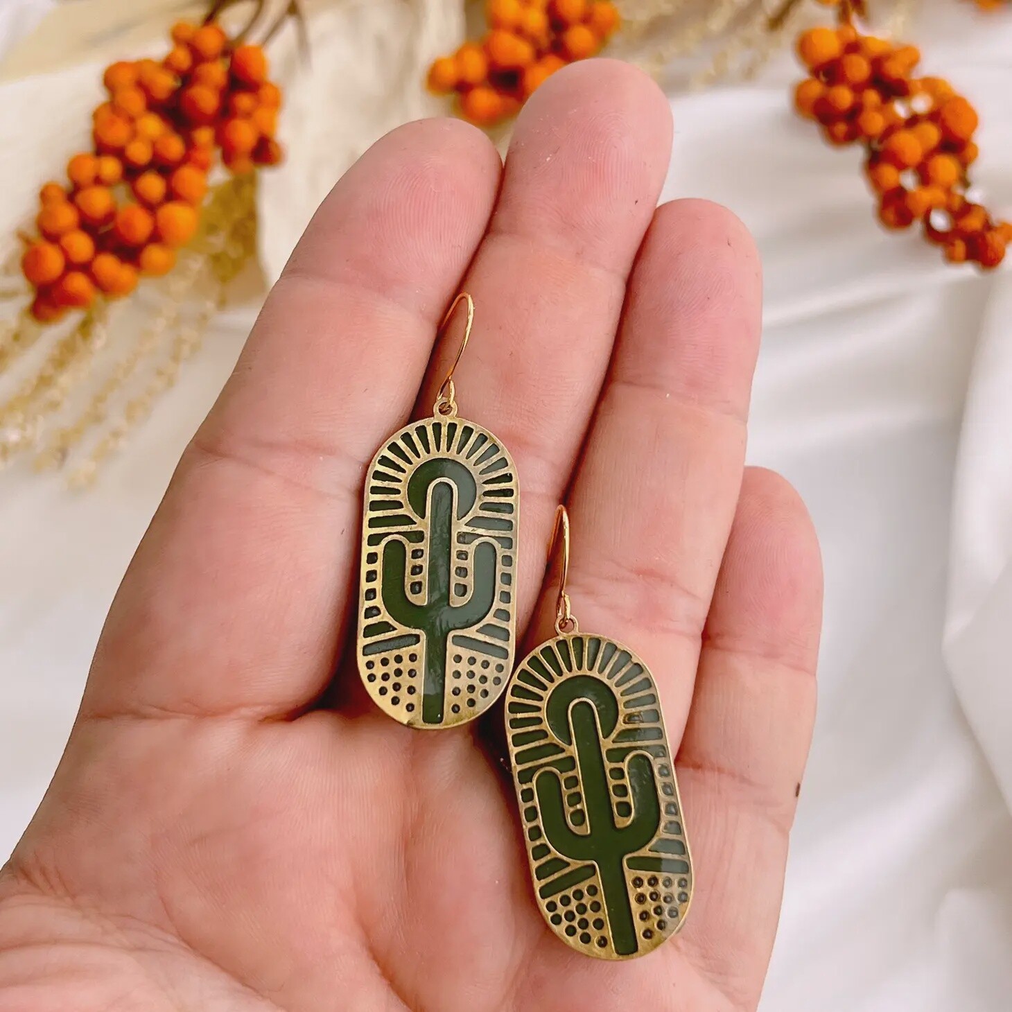 Arizona Cactus Desert Earrings Black Western Boho Dangles